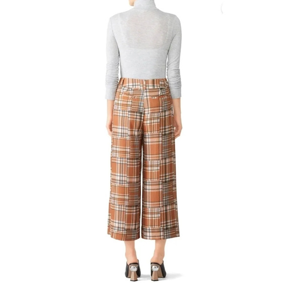 PatBO patchwork plaid wide straight leg English pants fall winter size 0 - Picture 3 of 7